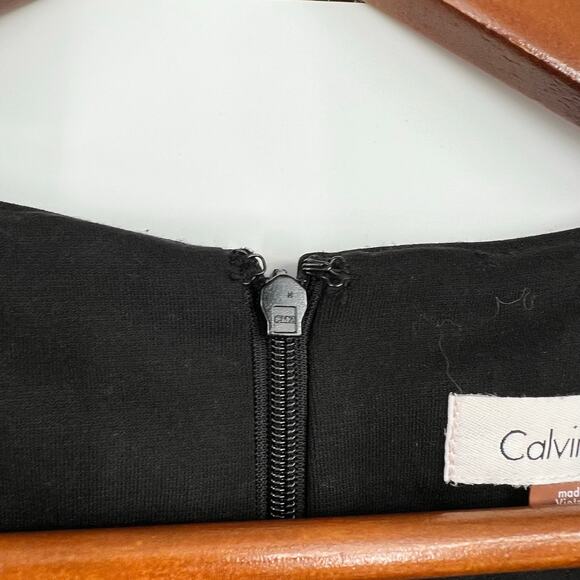 CALVIN KLEIN Solid Black embellished Gold Chain Trim Sheath Dress classic Size 4 - Picture 6 of 8